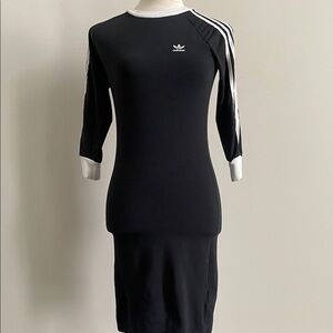 Adidas Long Sleeve Black Dress with White Stripes